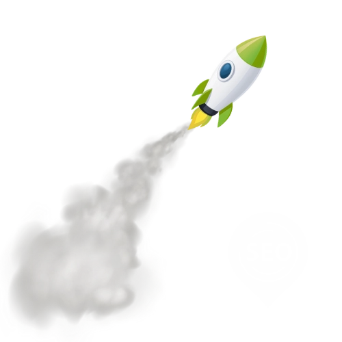 Illustration of a rocket and SEO icons symbolizing a free SEO audit.